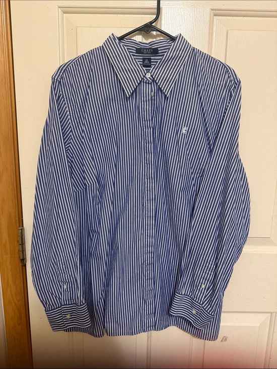 Chaps Tops - Chaps Navy and White Striped Button-Down Shirt